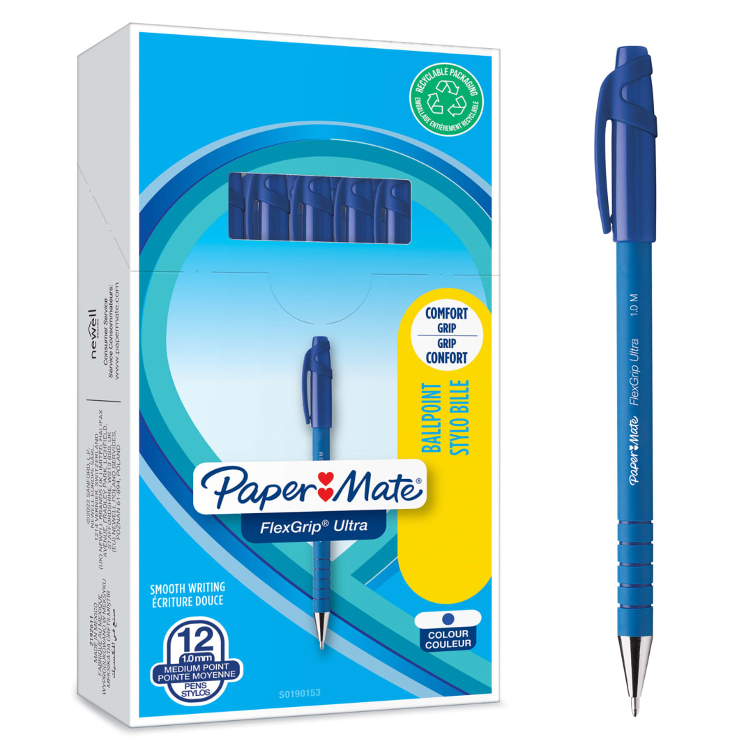 Paper Mate® FlexGrip® Ultra® Ballpoint Pens | Medium Point (1.0mm) | Blue | 12 Count