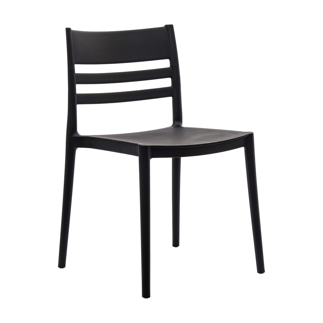 Bridgeport Indoor-Outdoor Stacking Patio Chair with Slatted Backrest, Commercial All-Weather Resin Chair in Black
