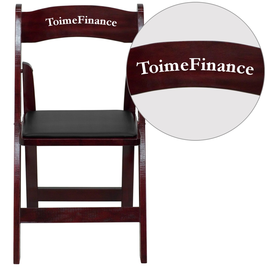 Personalized HERCULES Series Mahogany Wood Folding Chair with Vinyl Padded Seat