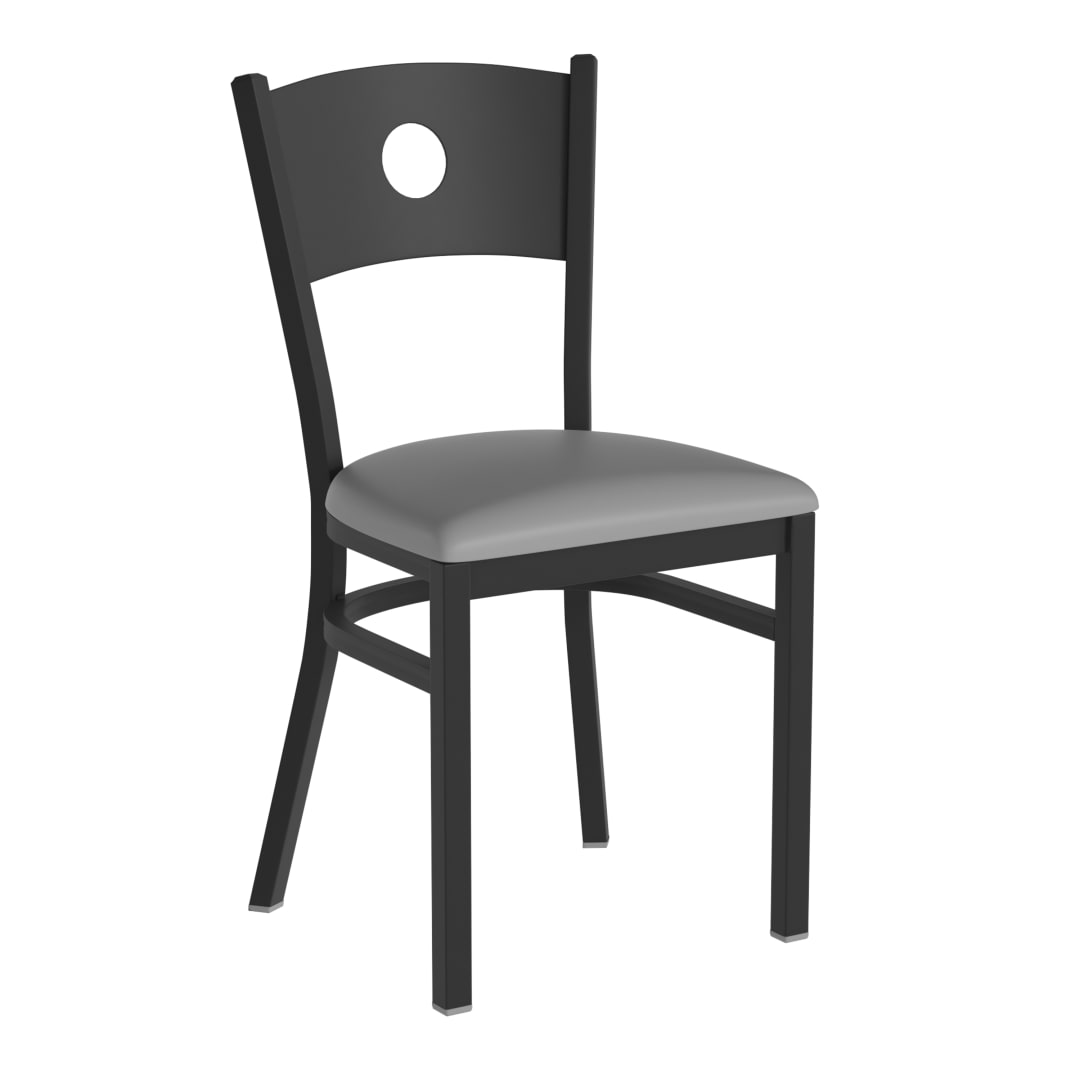 HERCULES Black Circle Back Metal Restaurant Chair - Gray Vinyl Seat