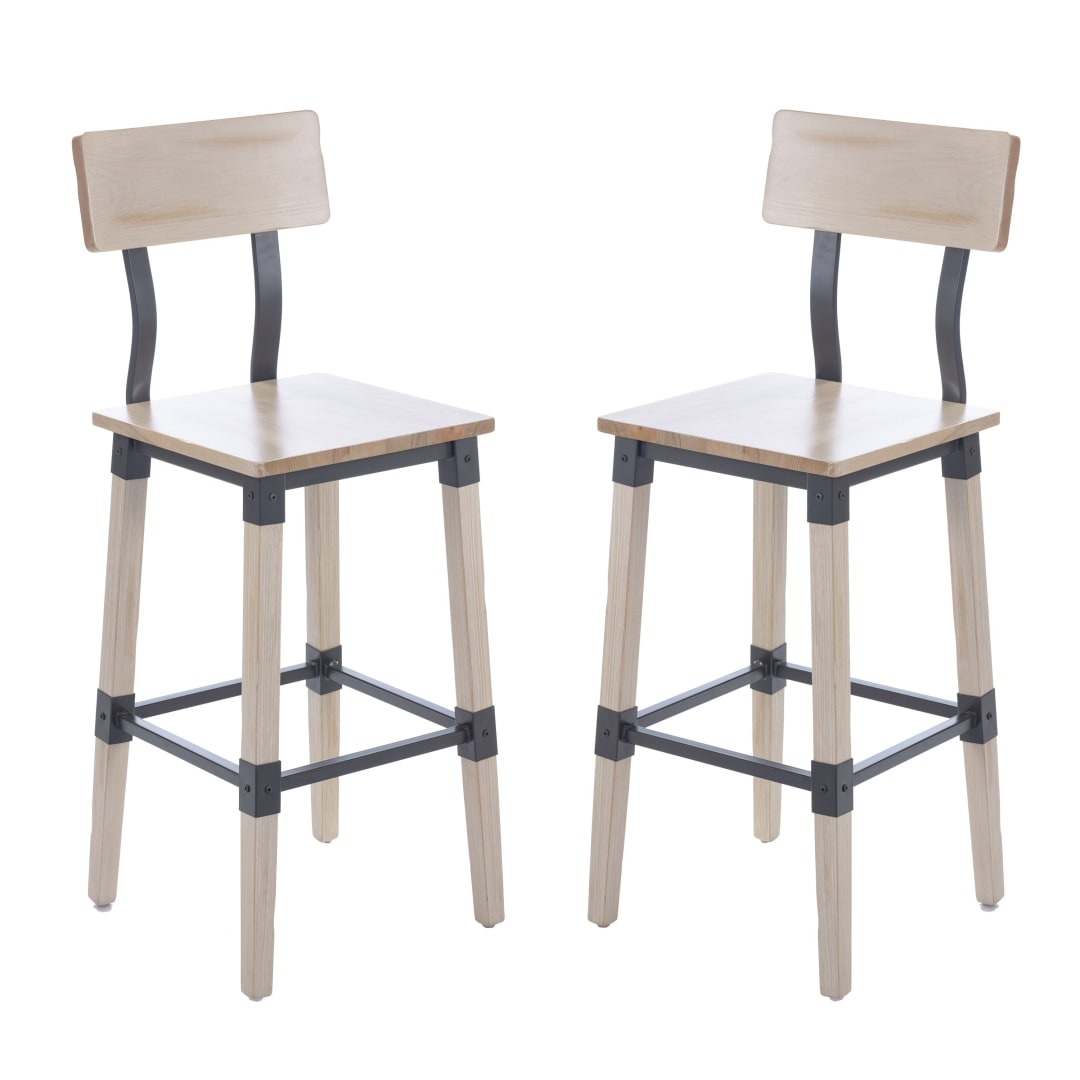 Jackson 2 Pack Commercial Grade Rustic Antique White Industrial Wood Dining Barstool