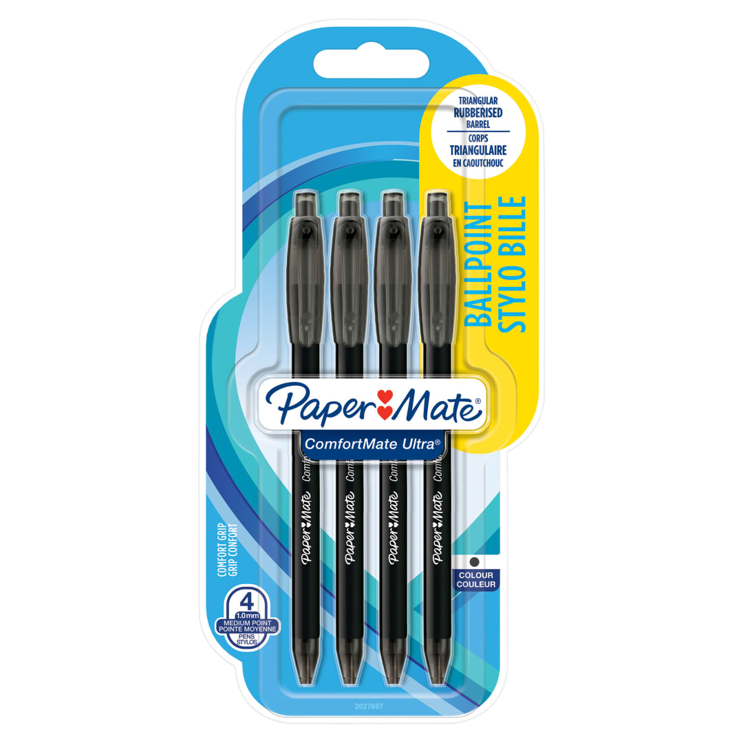 Paper Mate ComfortMate Ultra bolígrafo retráctil | punta mediana (1,0 mm) | negro | paquete de 4
