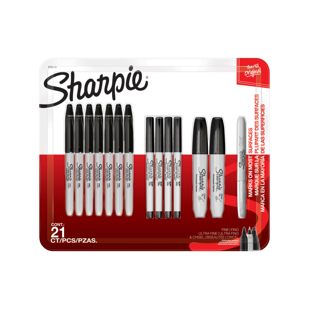 Sharpie® Permanent Markers Variety Pack, Featuring Fine, Ultra-Fine, and Chisel-Point Markers, Black, 21 Count