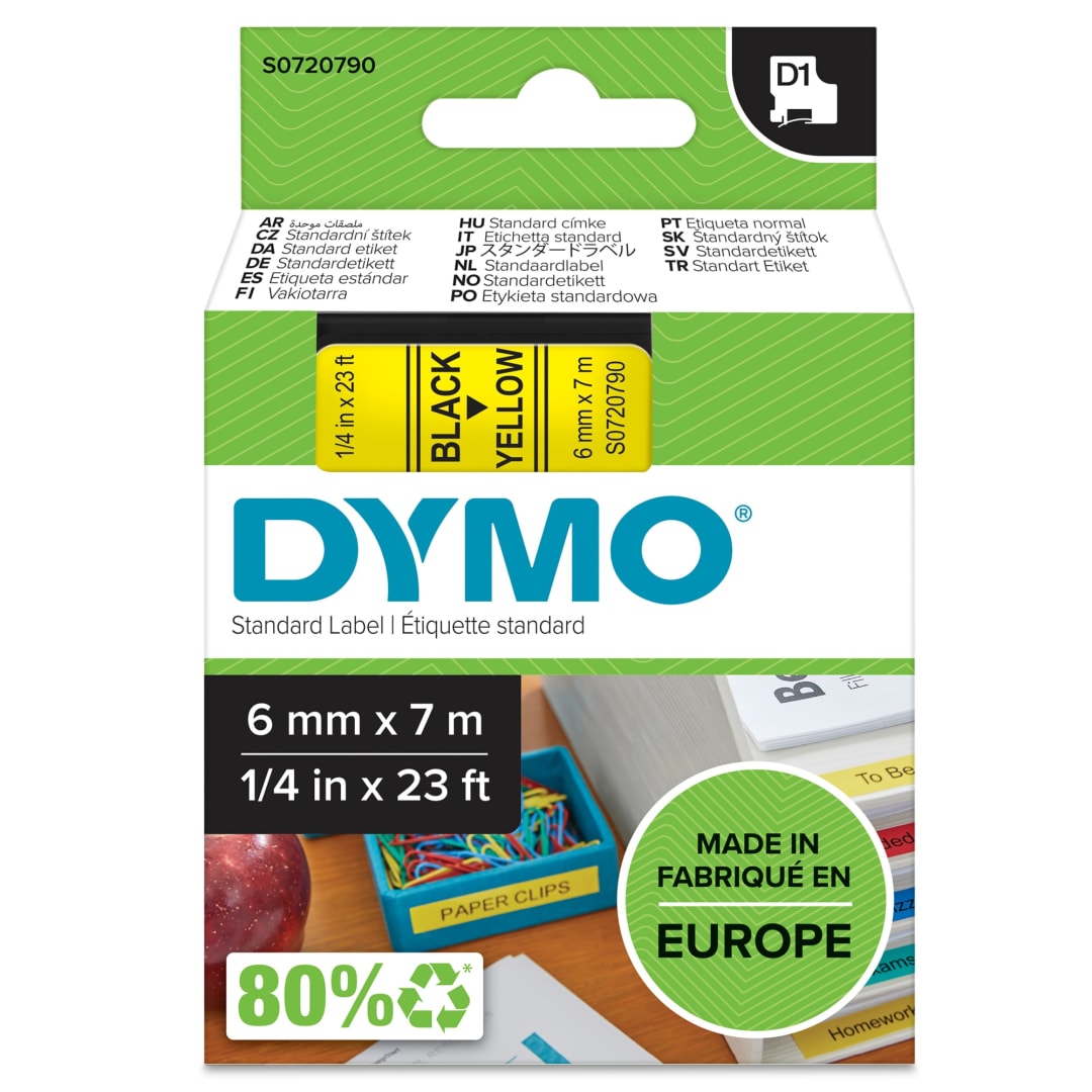 DYMO® Authentic D1 Labels | Black Print on Yellow Tape | 6 mm x 7 m | Self-Adhesive Labels for LabelManager Label Makers | Made in Europe