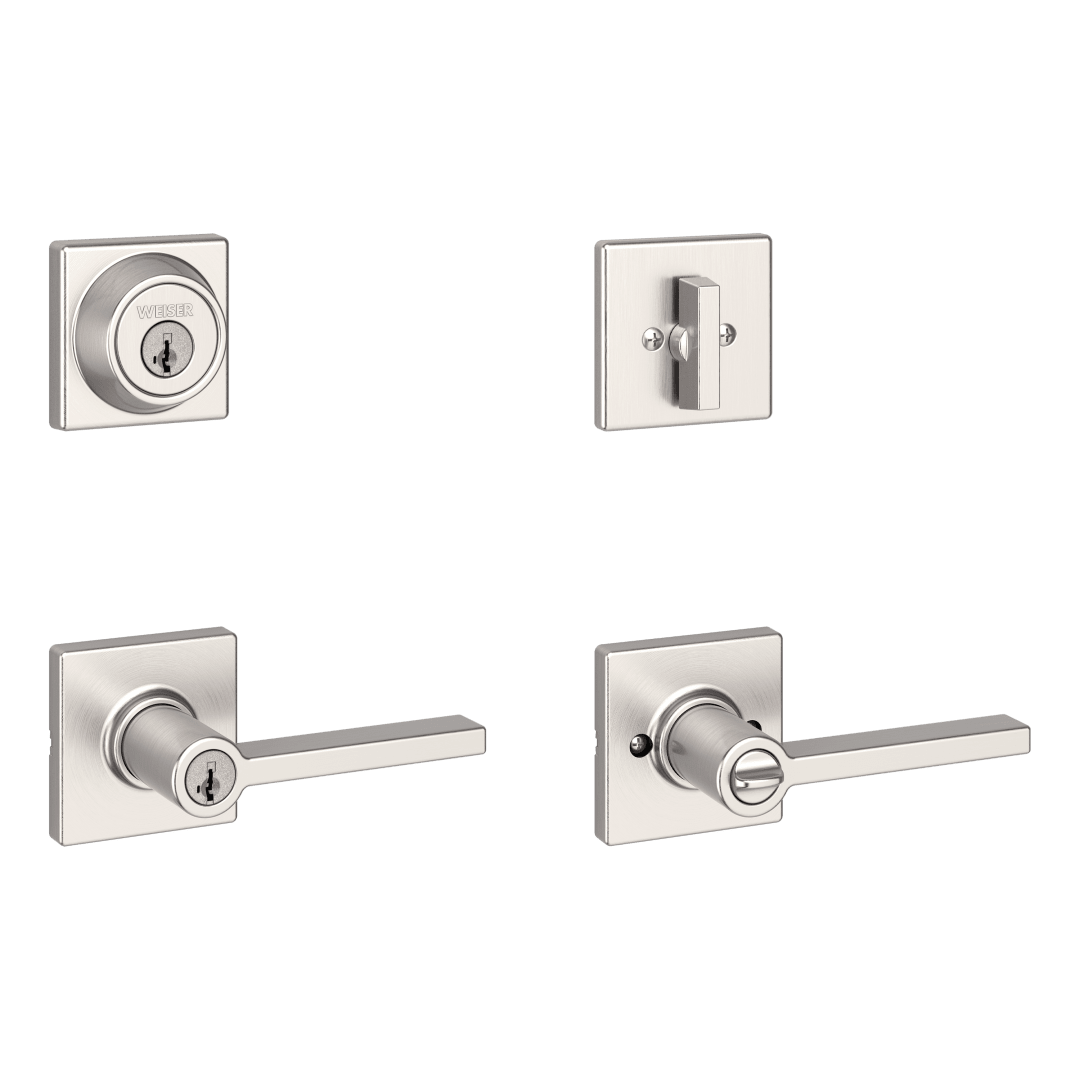 CS7451 Casey Keyed Entry Lever and Single Cylinder Deadbolt Combo Pack featuring SmartKey Security™ in Satin Nickel