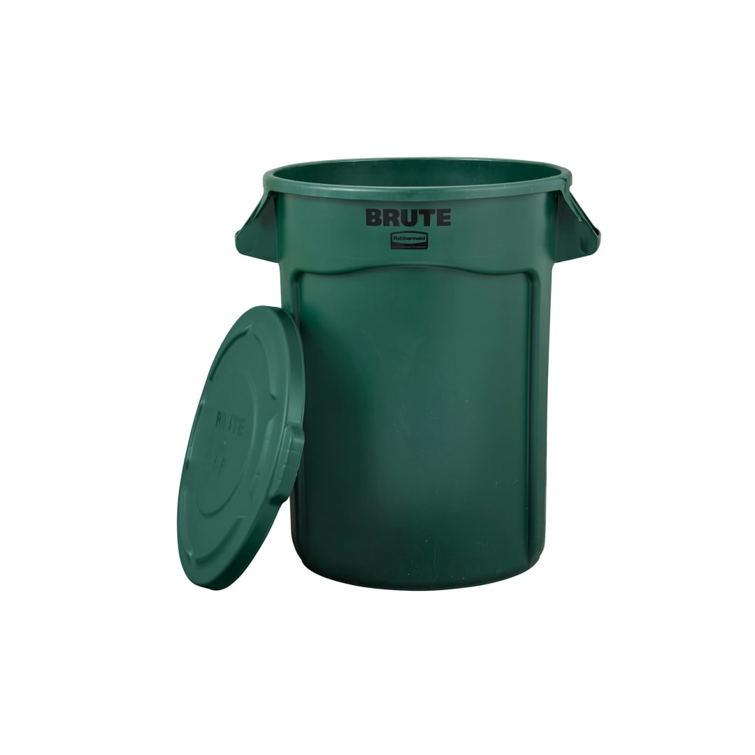 Rubbermaid® Commercial BRUTE® 32 Gal. Dark Green Round Vented Trash Can with Lid