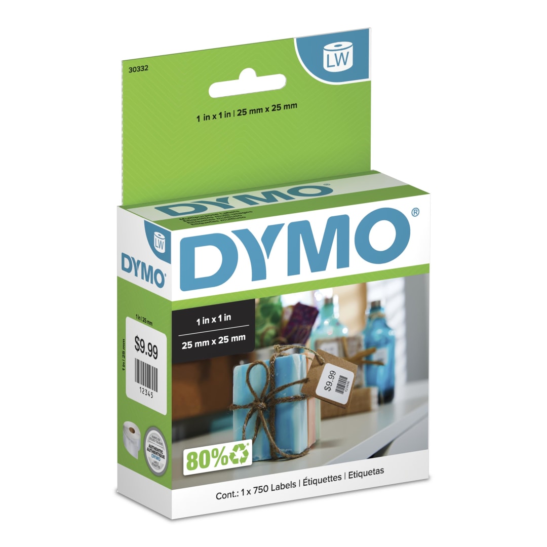 DYMO® Authentic LW Multi-Purpose Square Labels, DYMO® Labels for LabelWriter™ Printers, Great for Barcodes, 1" x 1", 1 Roll of 750