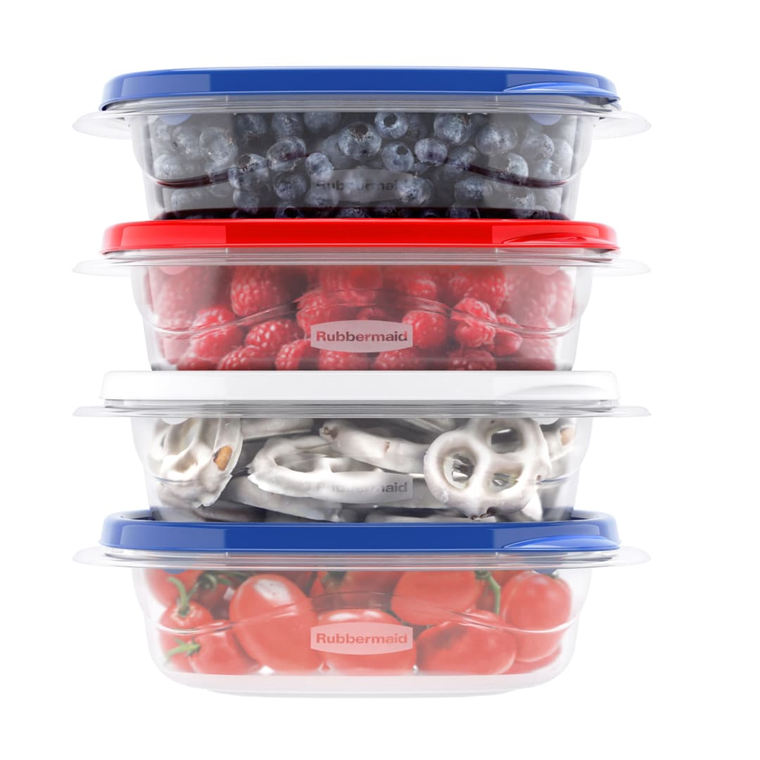 Rubbermaid TakeAlongs Special-Edition Americana 2.9-Cup Square Food Storage Containers with Lids, 4-Pack, Snack Containers, QuikClik Seal, Ridged Lids, BPA-Free