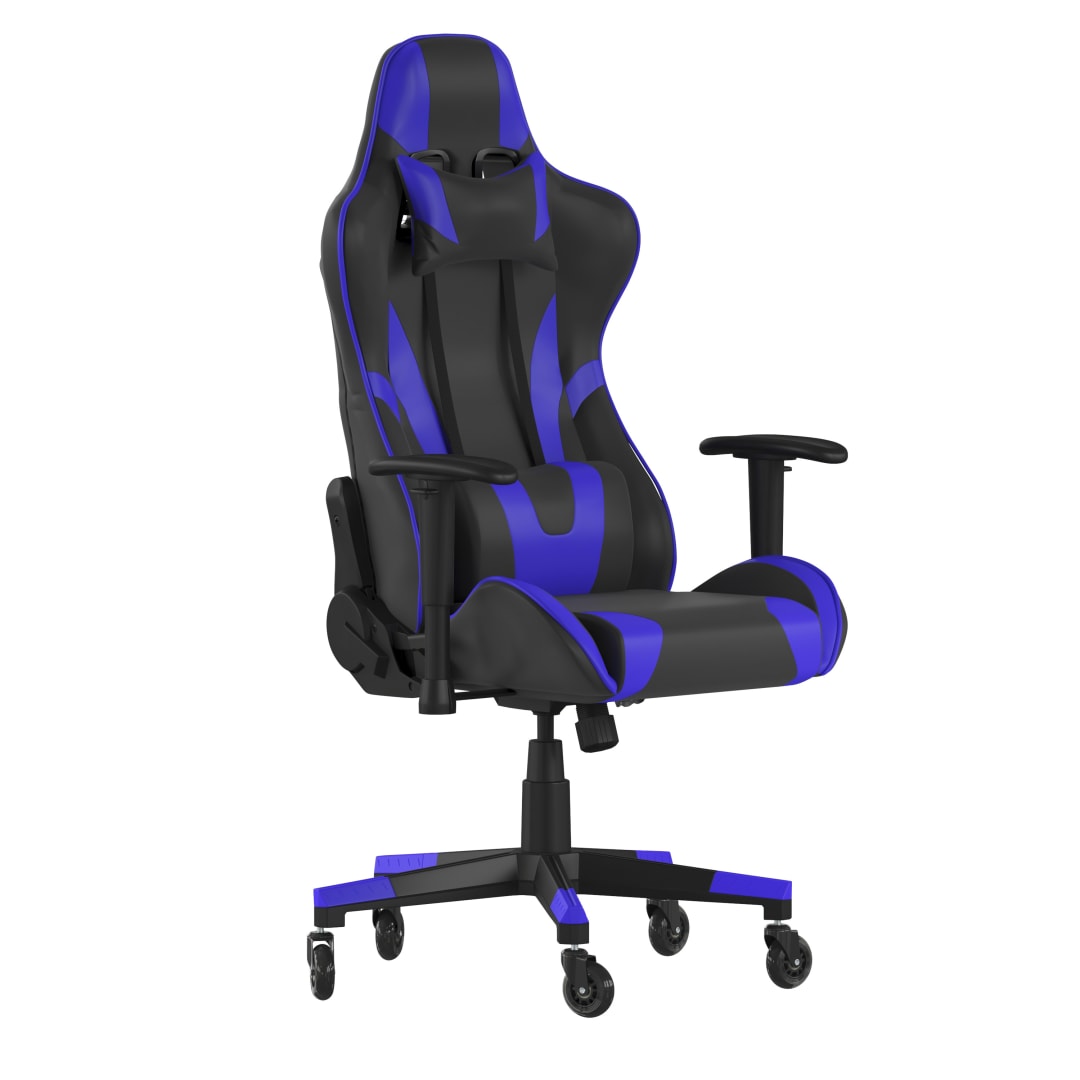 X20 Gaming Chair Racing Office Computer PC Adjustable Chair with Reclining Back and Transparent Roller Wheels in Blue LeatherSoft