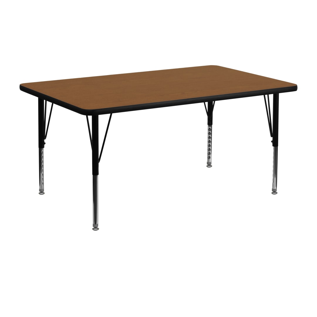 Wren 24''W x 48''L Rectangular Oak HP Laminate Activity Table - Height Adjustable Short Legs