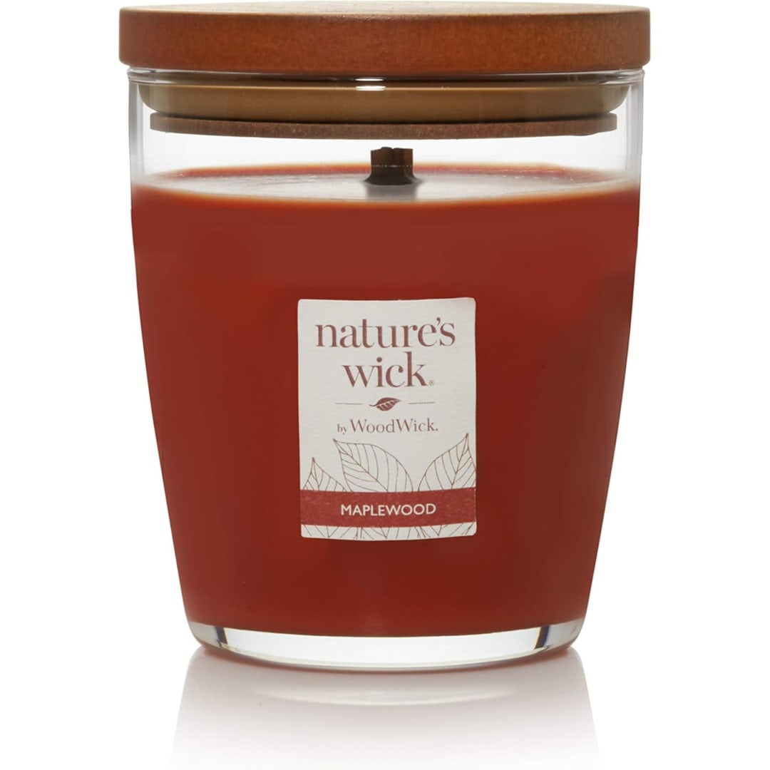 WoodWick® Nature's Wick Maplewood Scented Candle, 10oz with Wooden Lid, Crackles at it Burns, Fall
