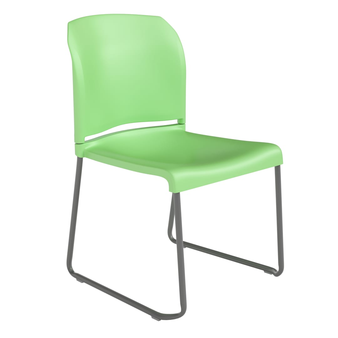 HERCULES Series 880 lb. Capacity Green Full Back Contoured Stack Chair with Gray Powder Coated Sled Base