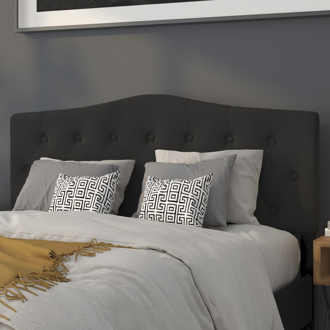 Cambridge Tufted Upholstered Queen Size Headboard in Black Fabric