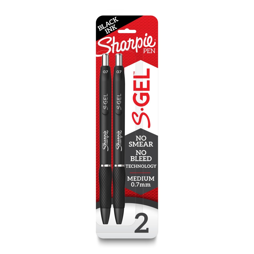 Sharpie® S-Gel, Gel Pen, Medium Point (0.7 mm), Black Ink Gel Pen, 2 Count