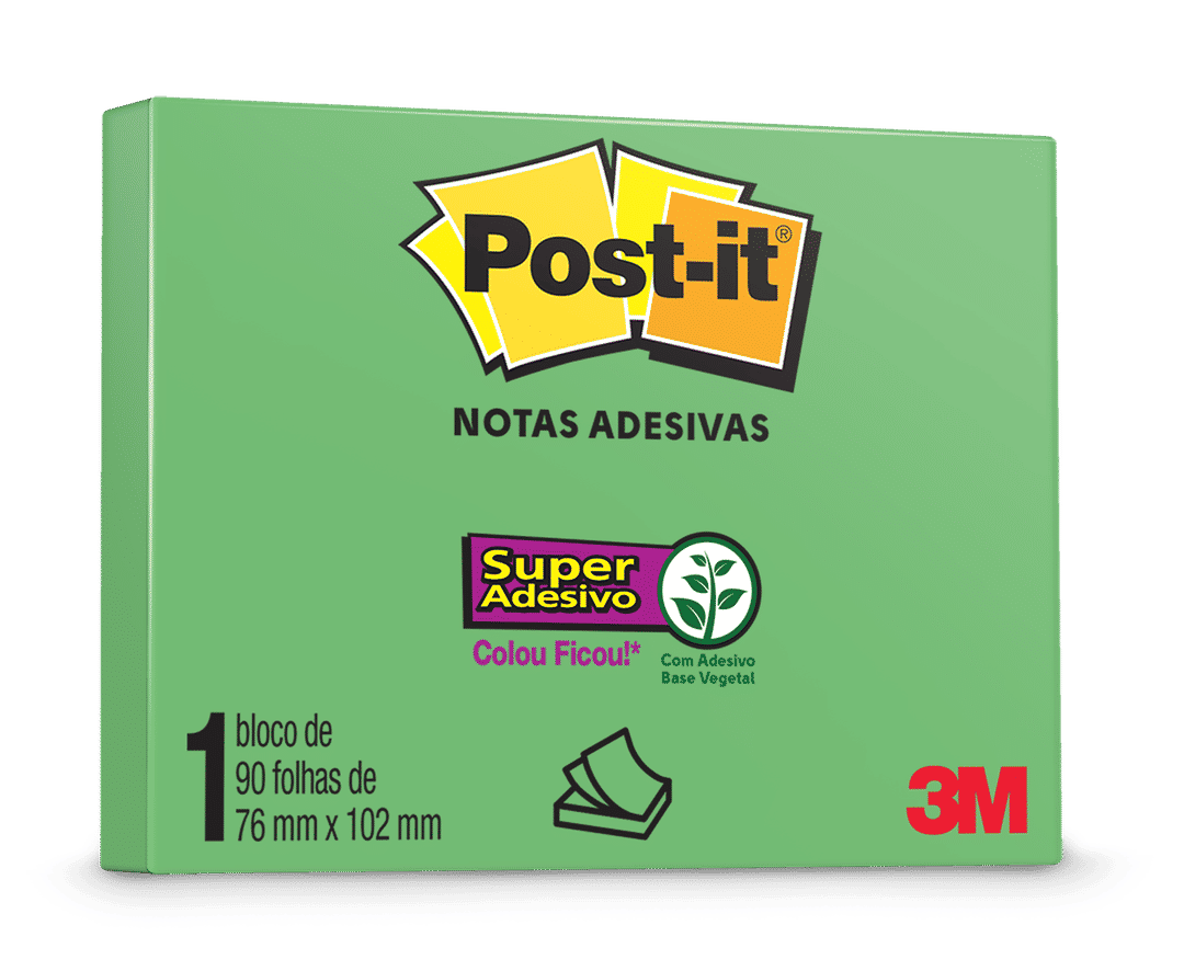 Bloco de Notas Adesivas Post-it®, Reciclado, Verde, 76 mm x 102 mm, 90 Folhas