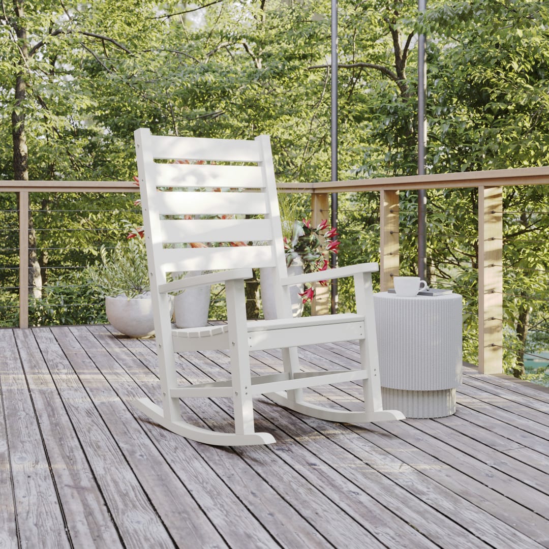 Manchester Contemporary Rocking Chair, All-Weather HDPE Indoor/Outdoor Rocker in White