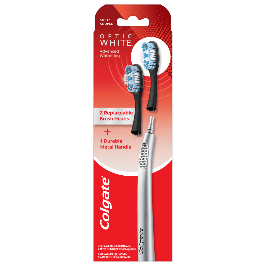Colgate Keep Optic White Replaceable Head Toothbrush Starter Kit, 2 Brush Heads