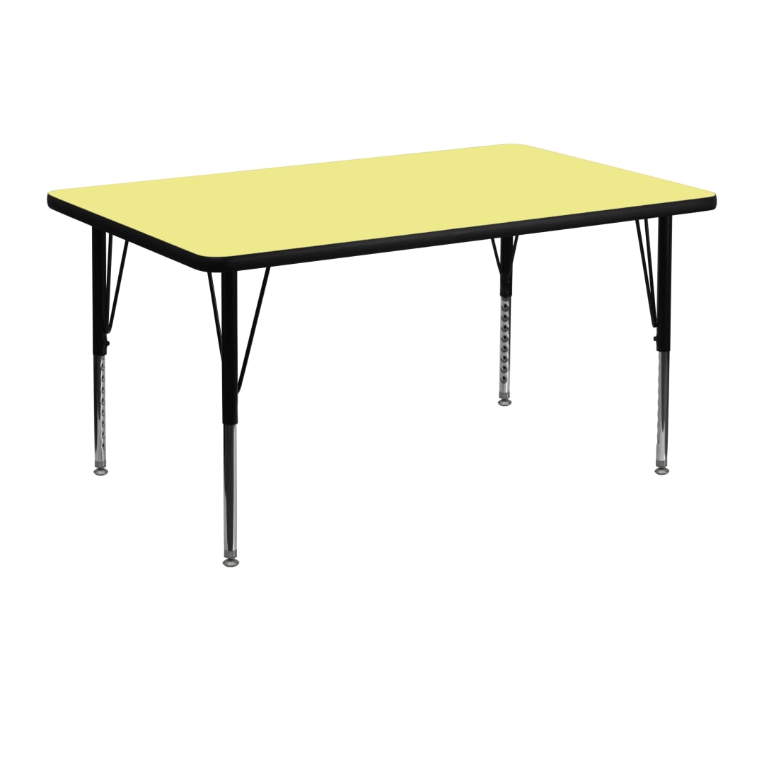 Wren 30''W x 48''L Rectangular Yellow Thermal Laminate Activity Table - Height Adjustable Short Legs