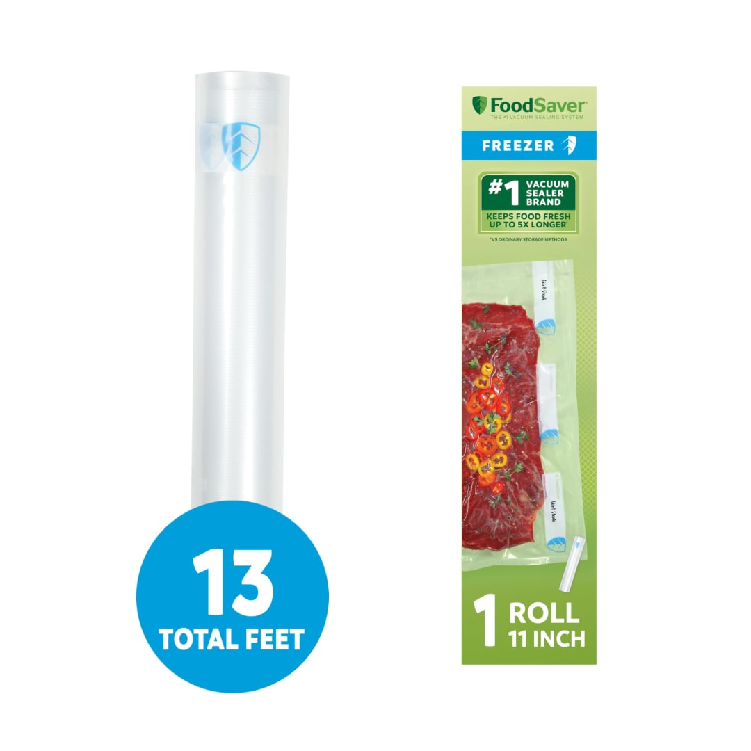 FoodSaver Vacuum Sealer Rolls, 1 Pack 11" x 13' Rolls, BPA-Free Custom Size Freezer Bags for Food Storage, Sous Vide, and Meal Prep
