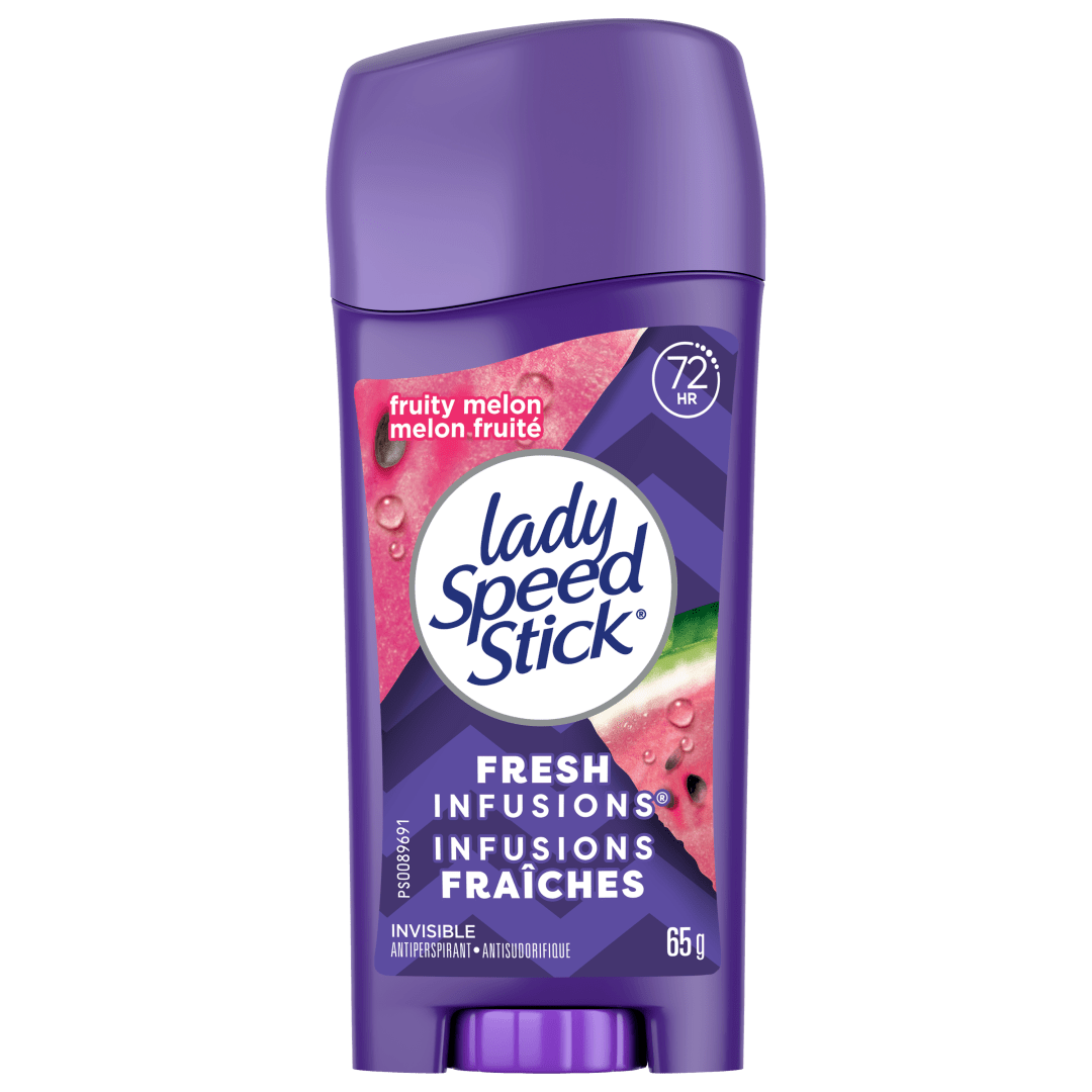 Lady Speed Stick Fresh Infusions Antiperspirant Deodorant for Women, 72 HR Sweat & Odor Protection, Invisible Dry, Fruity Melon Scent, 65 g Stick