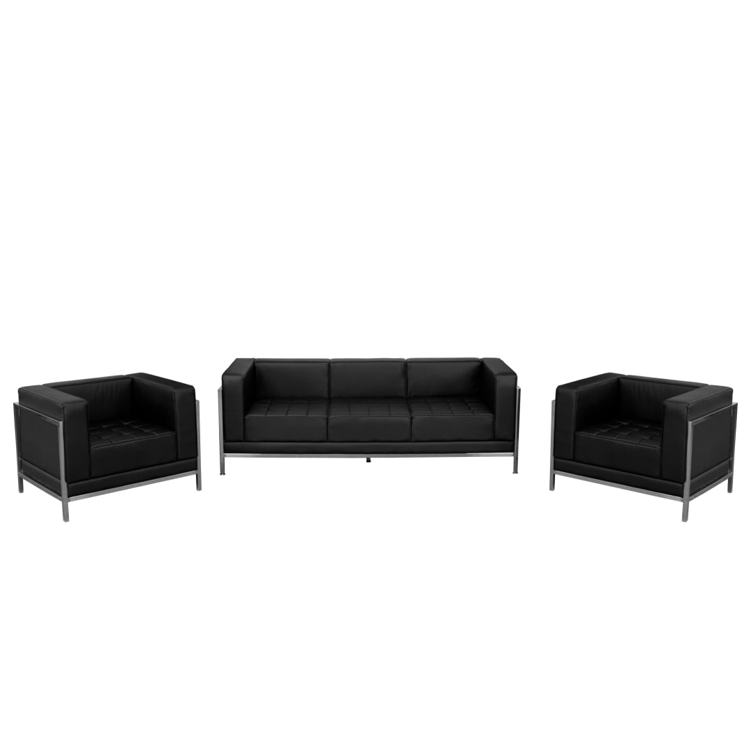 HERCULES Imagination Series Black LeatherSoft Sofa &amp; Chair Set with Ganging Clips