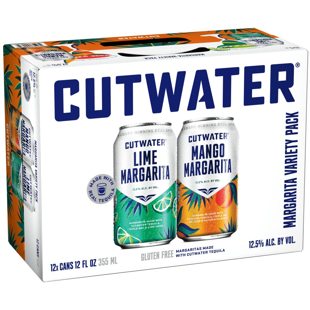 Cutwater Margarita TWO FLAVOR Variety Pack 12x12 oz Can Pack CARRIER - 6 Lime, 6 Mango