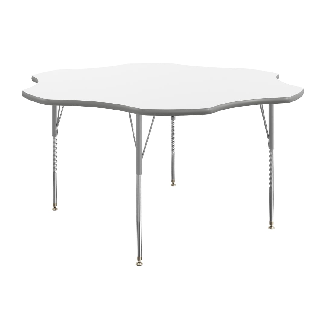 Wren 60" Flower Adjustable Height Activity Table, Thermal Laminate Top, Standard Legs, White