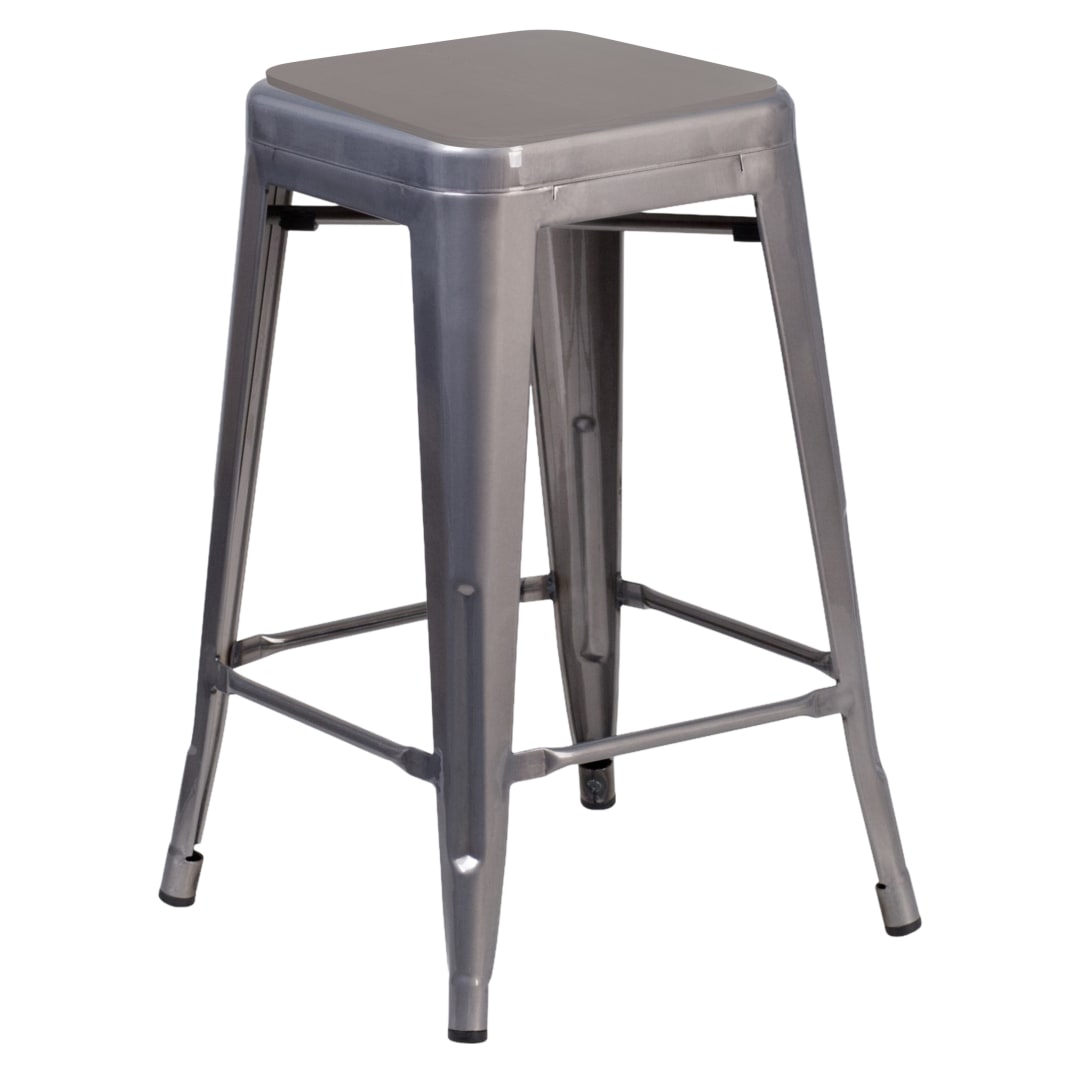 Lincoln 24" Commercial Grade Silver Antique Finish with Clear Coat Metal Indoor Backless Counter Height Stool with Gray Polystyrene Seat