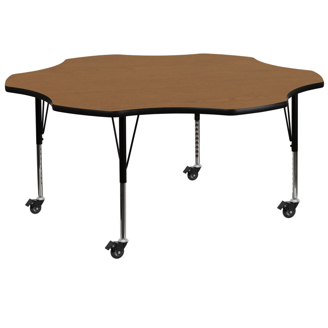Wren Mobile 60'' Flower Oak Thermal Laminate Activity Table - Height Adjustable Short Legs