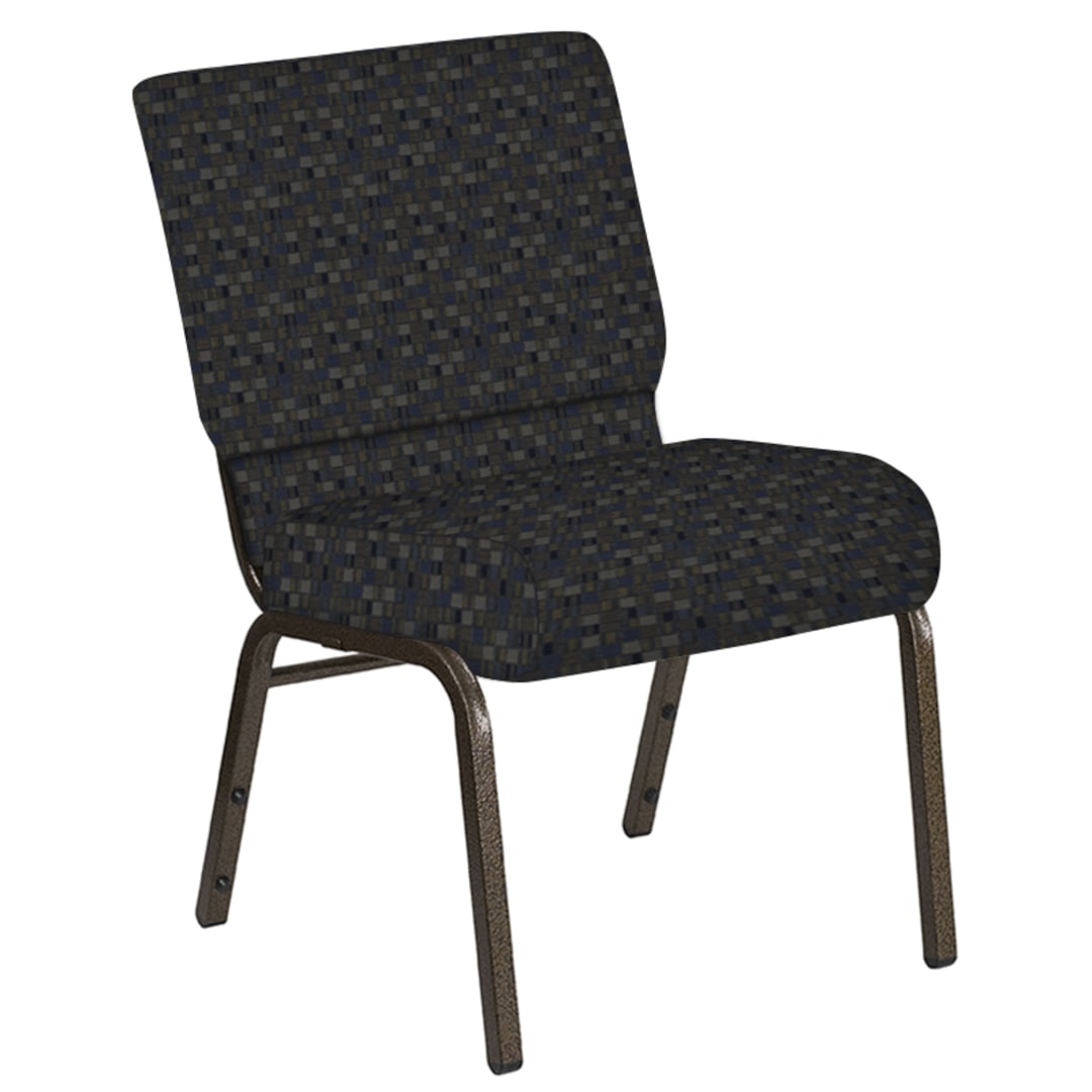 Embroidered 21''W Church Chair in Empire Tartan Sky Fabric - Gold Vein Frame