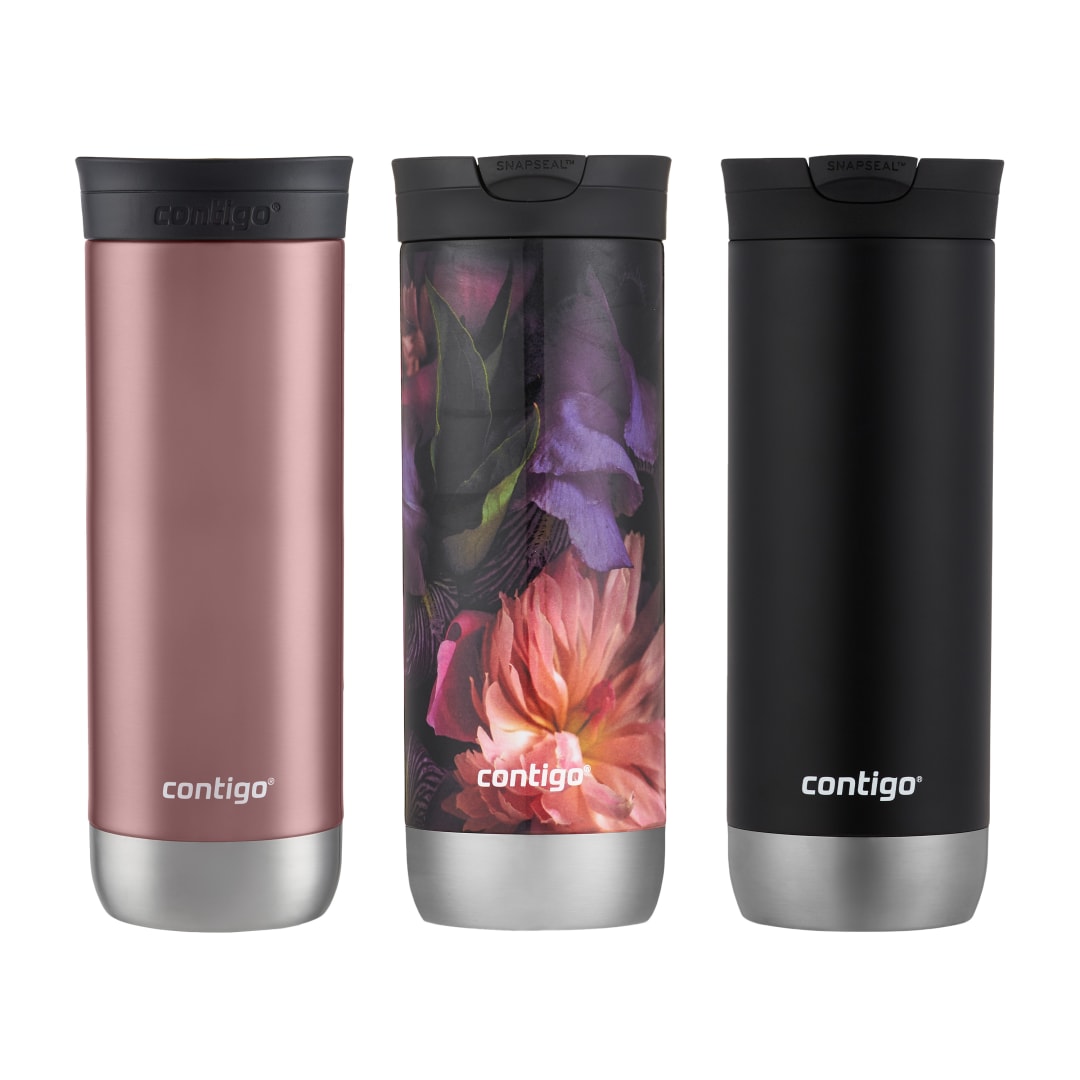 Tasse de voyage isotherme Contigo Huron 2.0, acier inoxydable, 591 mL (20 oz), couvercle SNAPSEAL, couleurs variées, paquet de 3
