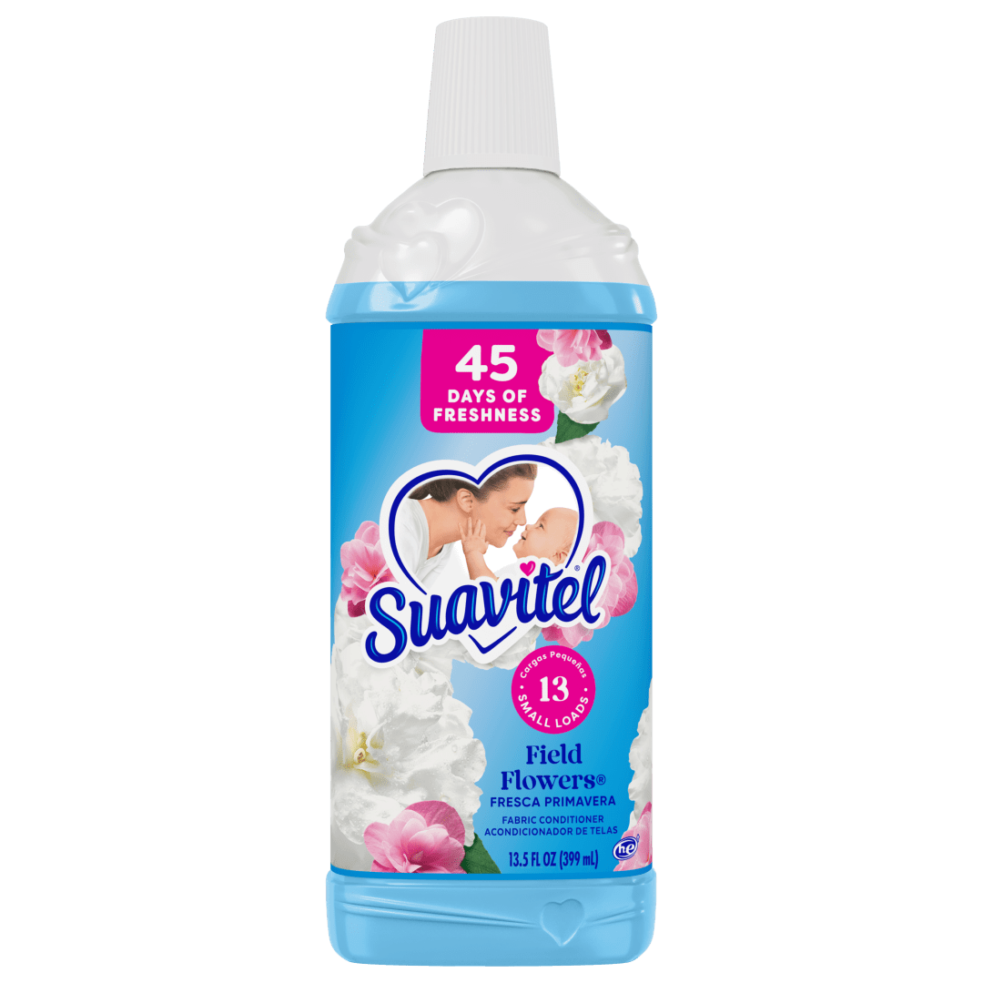 Suavitel Fabric Conditioner, Liquid Fabric Softener, 45 Days of Freshness, HE Compatible, 13 Small Loads, Field Flowers Scent, 13.5 fl oz Bottle