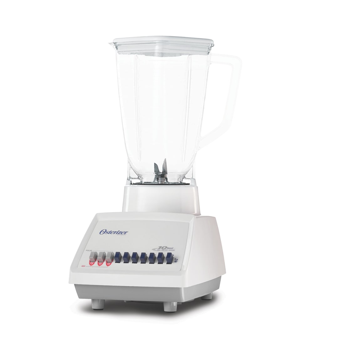 Oster® Licuadora, de 10 Velocidades, con Vaso de plástico, 800 W de Potencia Pico, Blanco