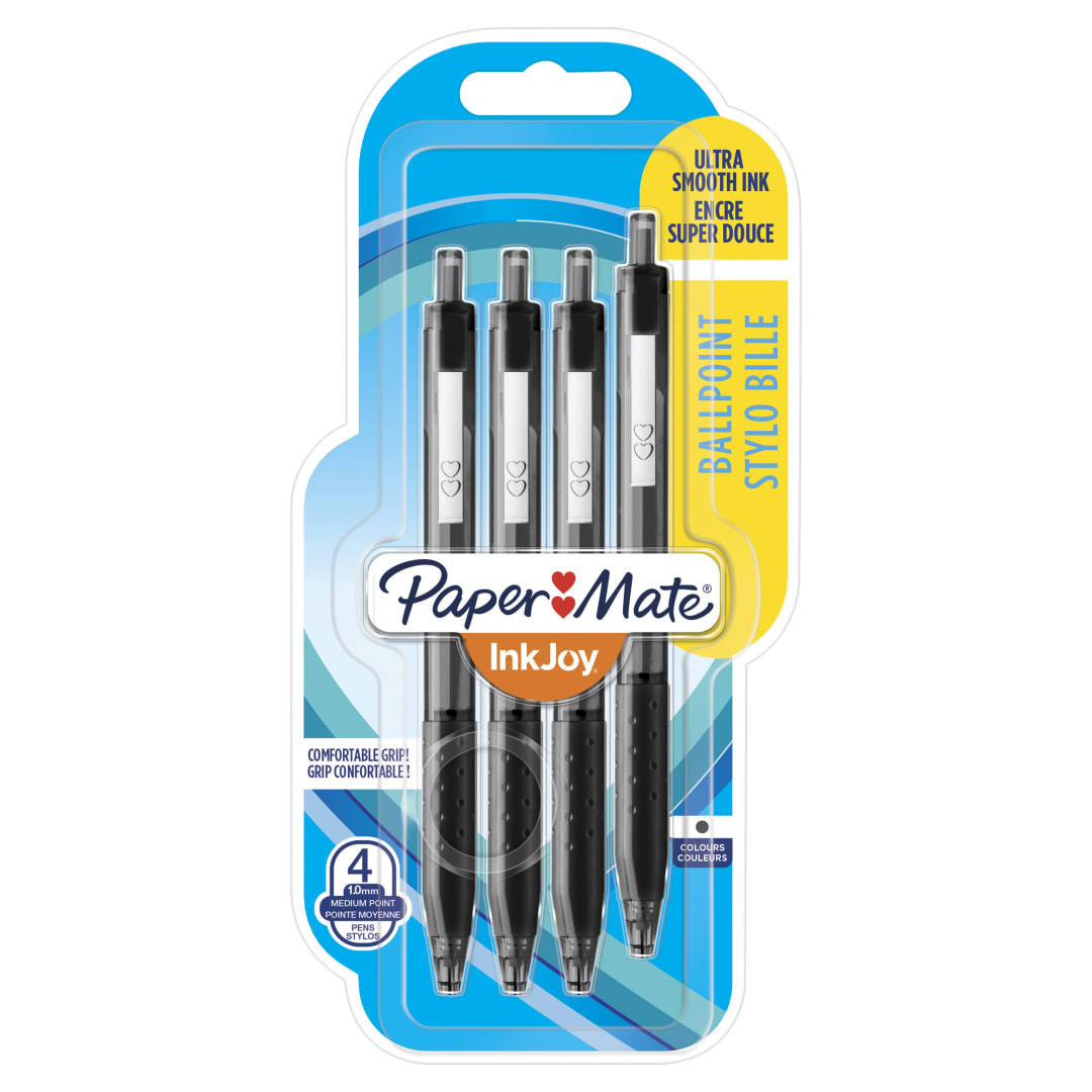 Paper Mate InkJoy 300RT Bolígrafo retráctil | punta media (1,0 mm) | negro | paquete de 4