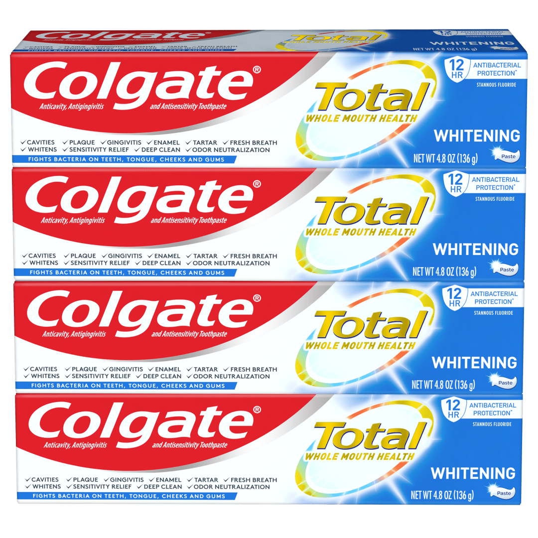 Colgate Total Teeth Whitening Toothpaste, Mint Toothpaste, 4.8 oz Tube, 4 Pack