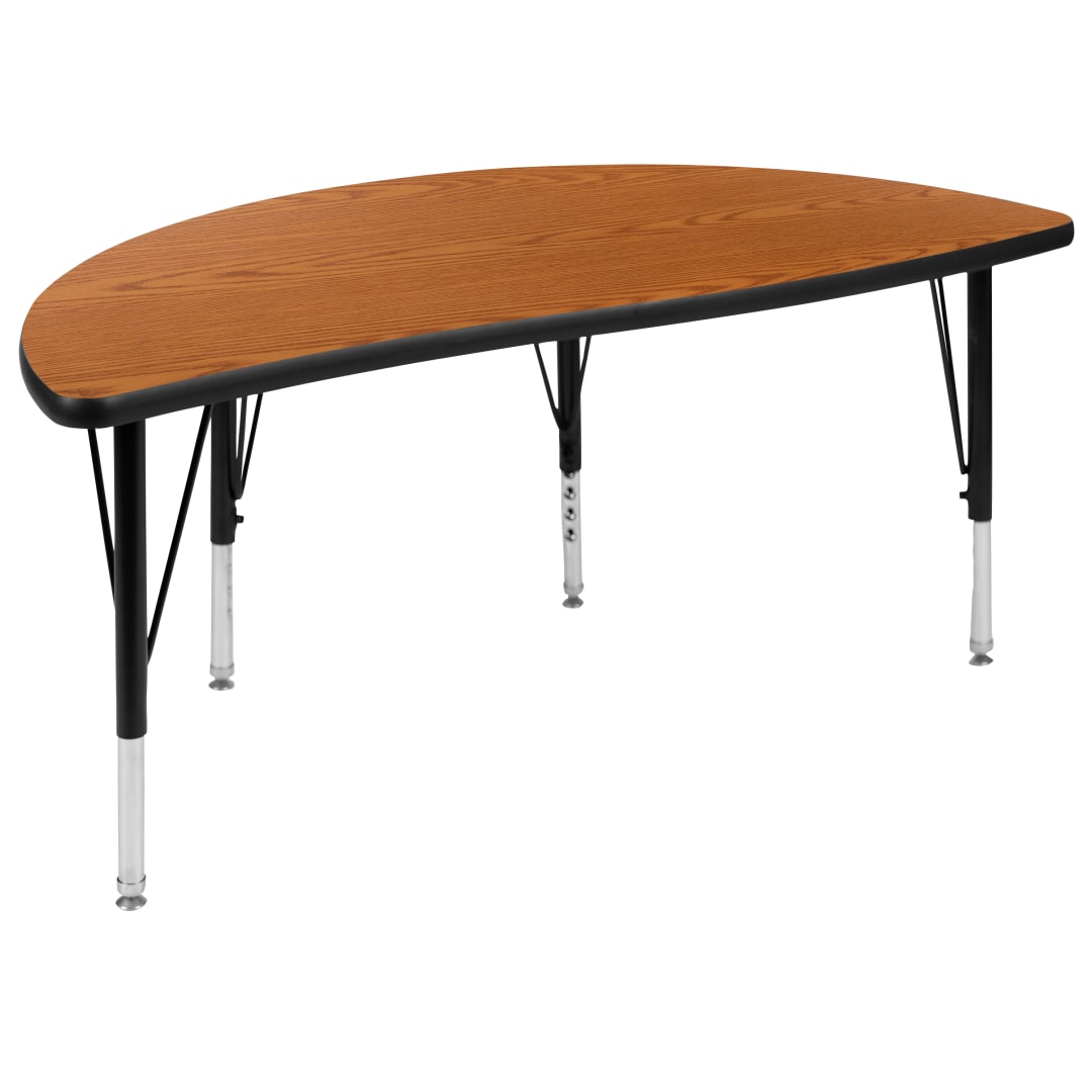 Wren 47.5" Half Circle Wave Flexible Collaborative Oak Thermal Laminate Activity Table - Height Adjustable Short Legs