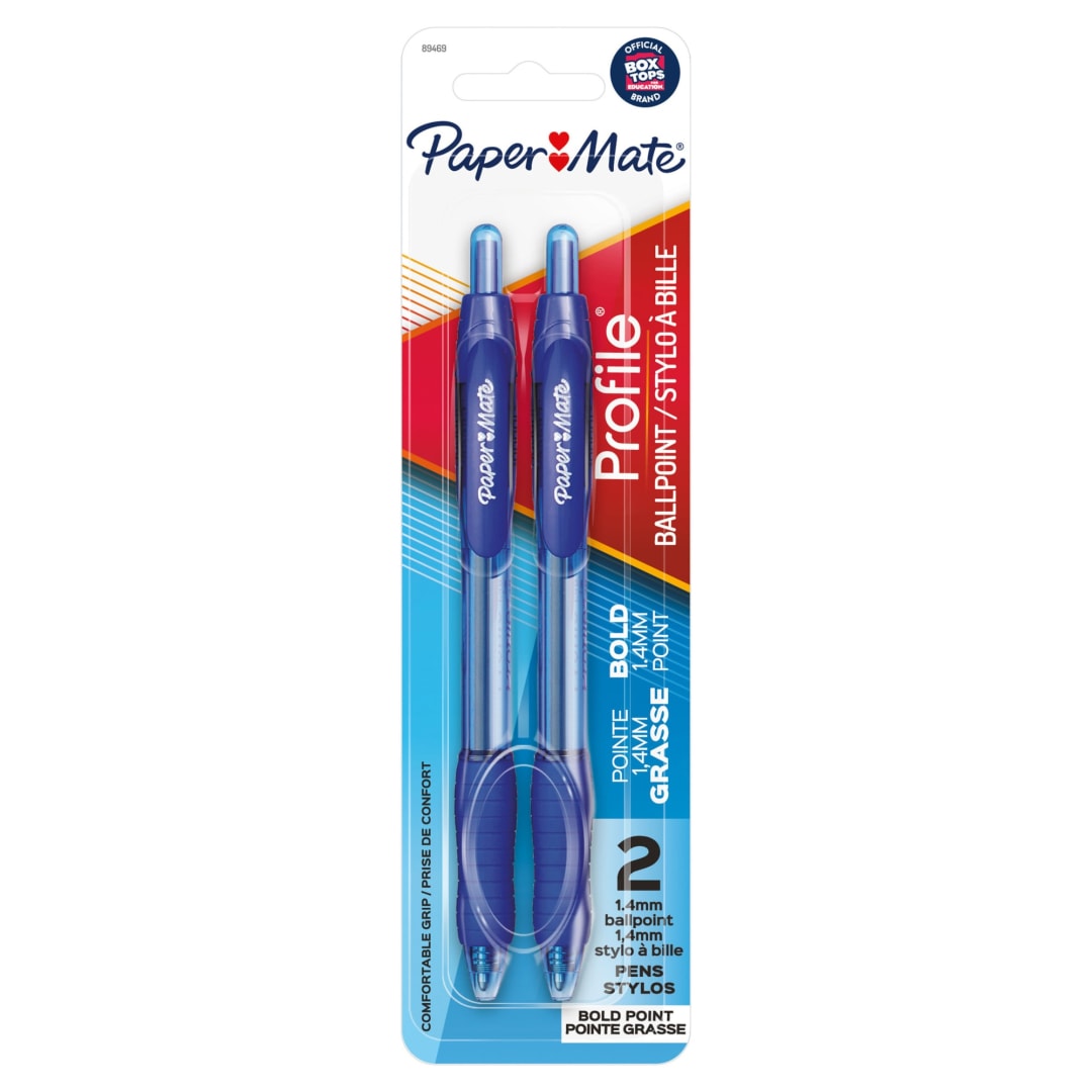Paper Mate® Profile® Retractable Ballpoint Pens, Bold (1.4mm), Blue, 2 Count