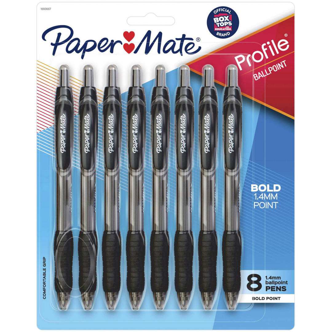 Paper Mate® Profile® Retractable Ballpoint Pens, Bold Point (1.4mm), Black, 8 Count