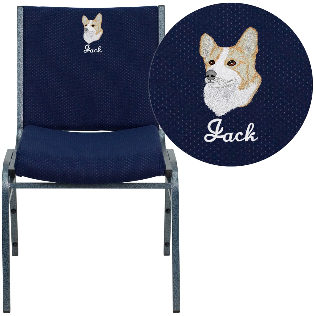 Embroidered HERCULES Series Heavy Duty Navy Blue Dot Fabric Stack Chair