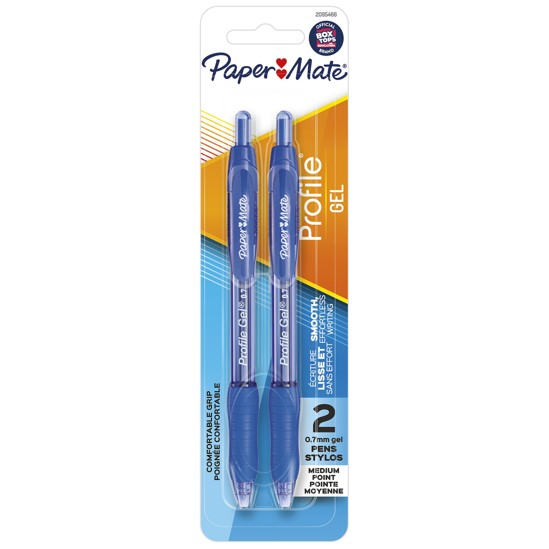 Paper Mate® Gel Pen, Profile Retractable Pen, 0.7mm, Blue, 2 Count