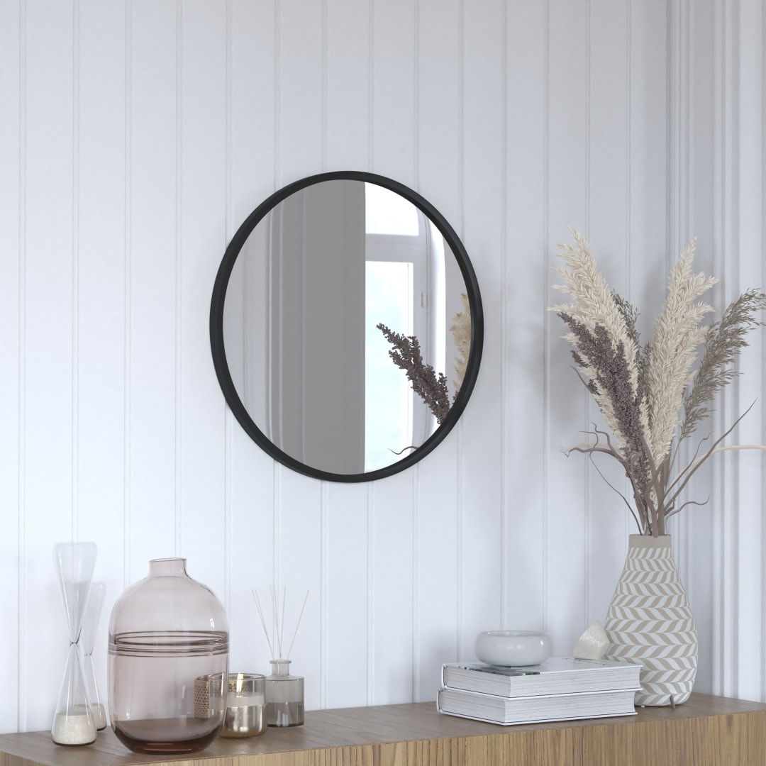 Julianne 20" Round Black Metal Framed Wall Mirror - Large Accent Mirror for Bathroom, Vanity, Entryway, Dining Room, &amp; Living Room