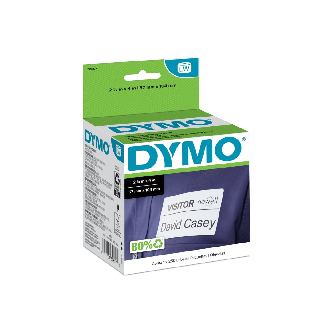 DYMO® Authentic LW Name Badge Labels, DYMO® Labels for LabelWriter™ Printers, White, 2-1/4" x 4", 1 Roll of 250