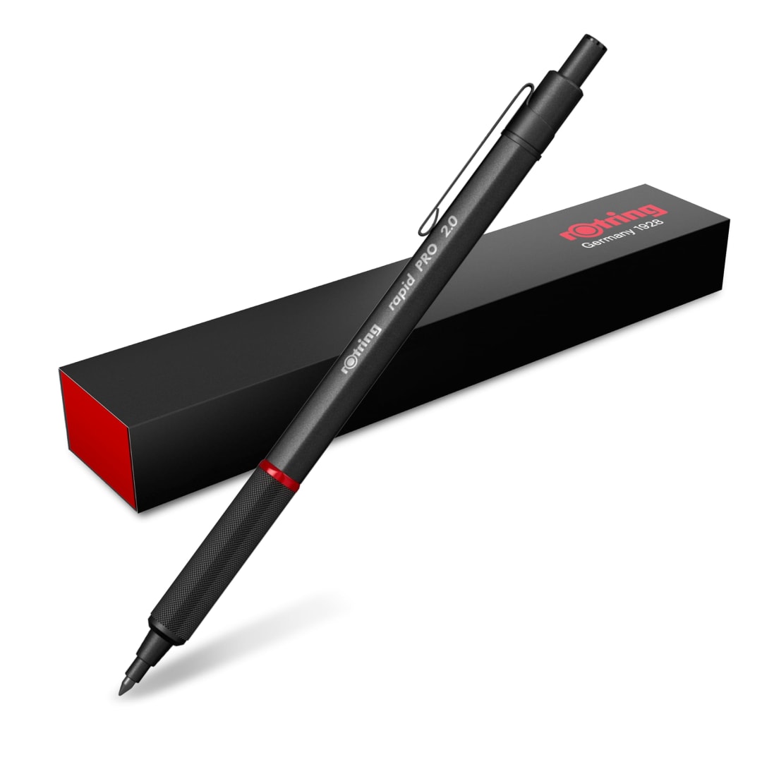 rOtring Rapid Pro Mechanical Pencil | HB 2.0 mm Lead Propelling Pencil | Reduced Lead Breakage | Matte Black Full-Metal Barrel