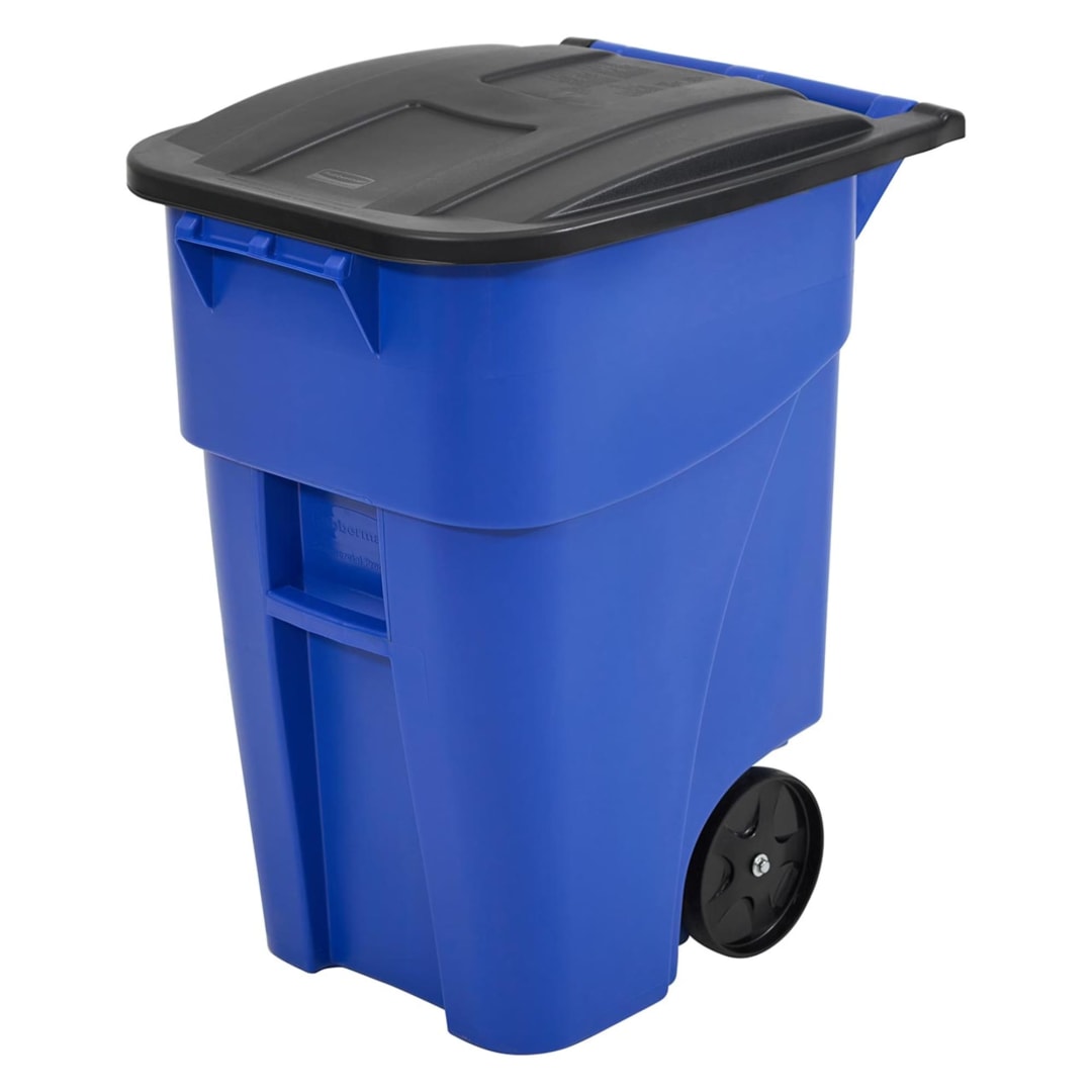 Rubbermaid Commercial Products 50 Gallon Rollout Trash Can, Blue