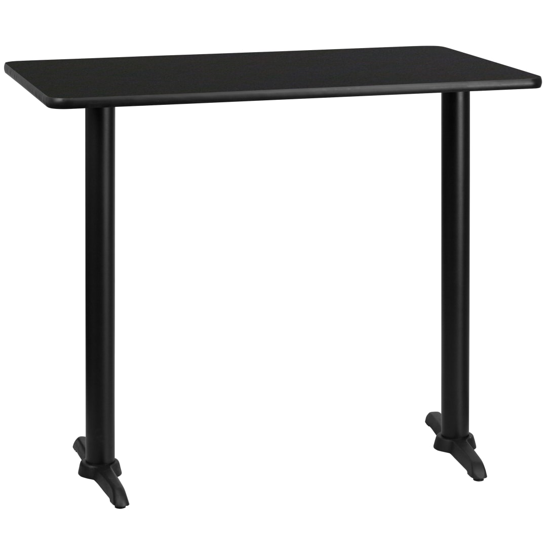 Stiles 30'' x 48'' Rectangular Black Laminate Table Top with 5'' x 22'' Bar Height Table Bases