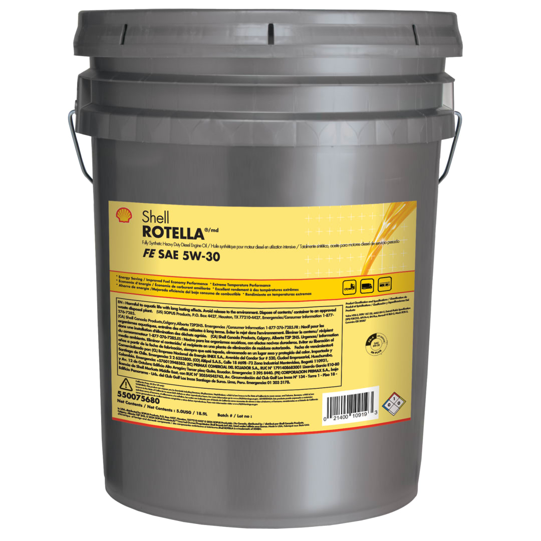 Shell Rotella FE Synthetic Blend 5W-30 Diesel Engine Oil, 5 Gallon Pail