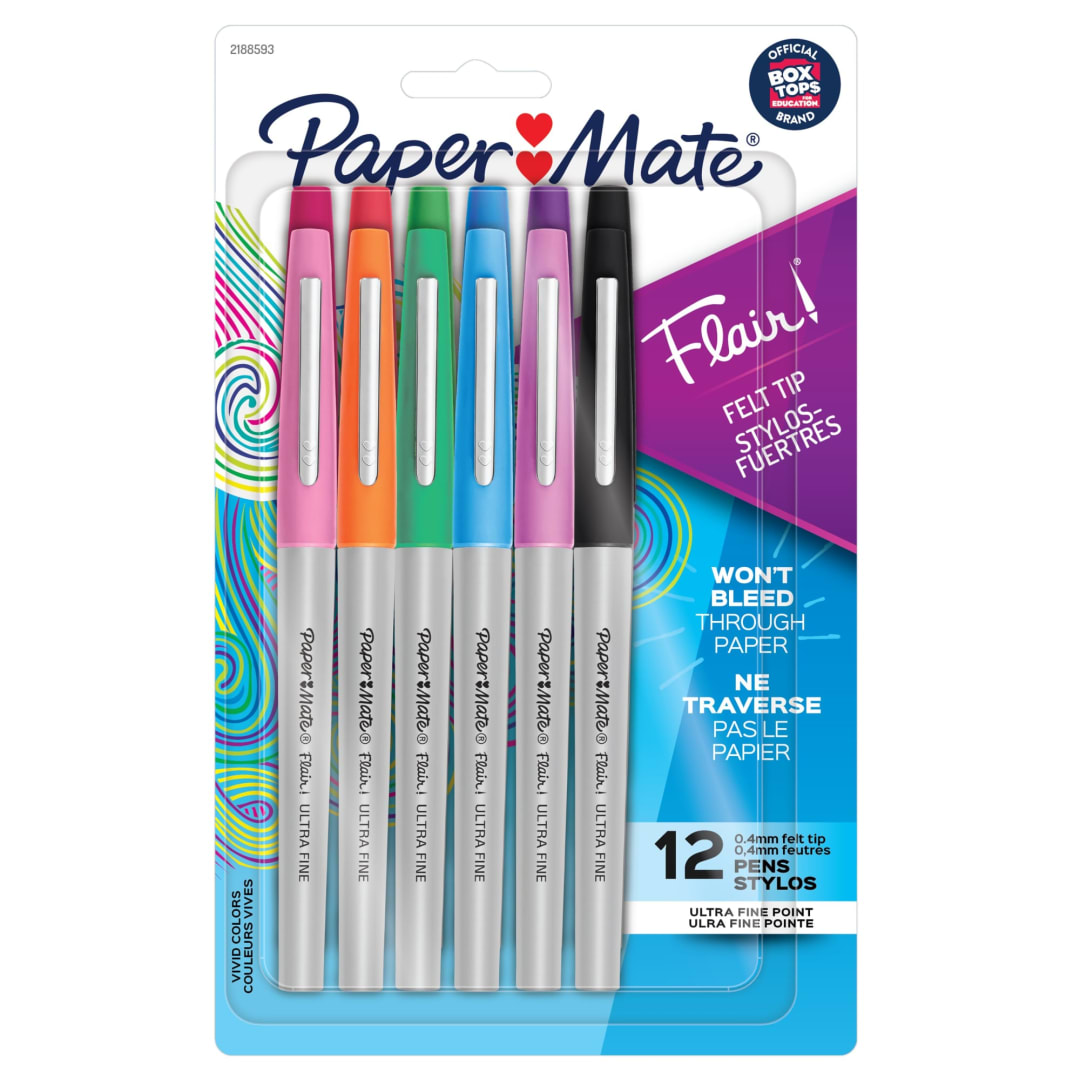 Paper Mate® Flair Felt Tip Pens, Ultra Fine Point, Assorted, 12 Count