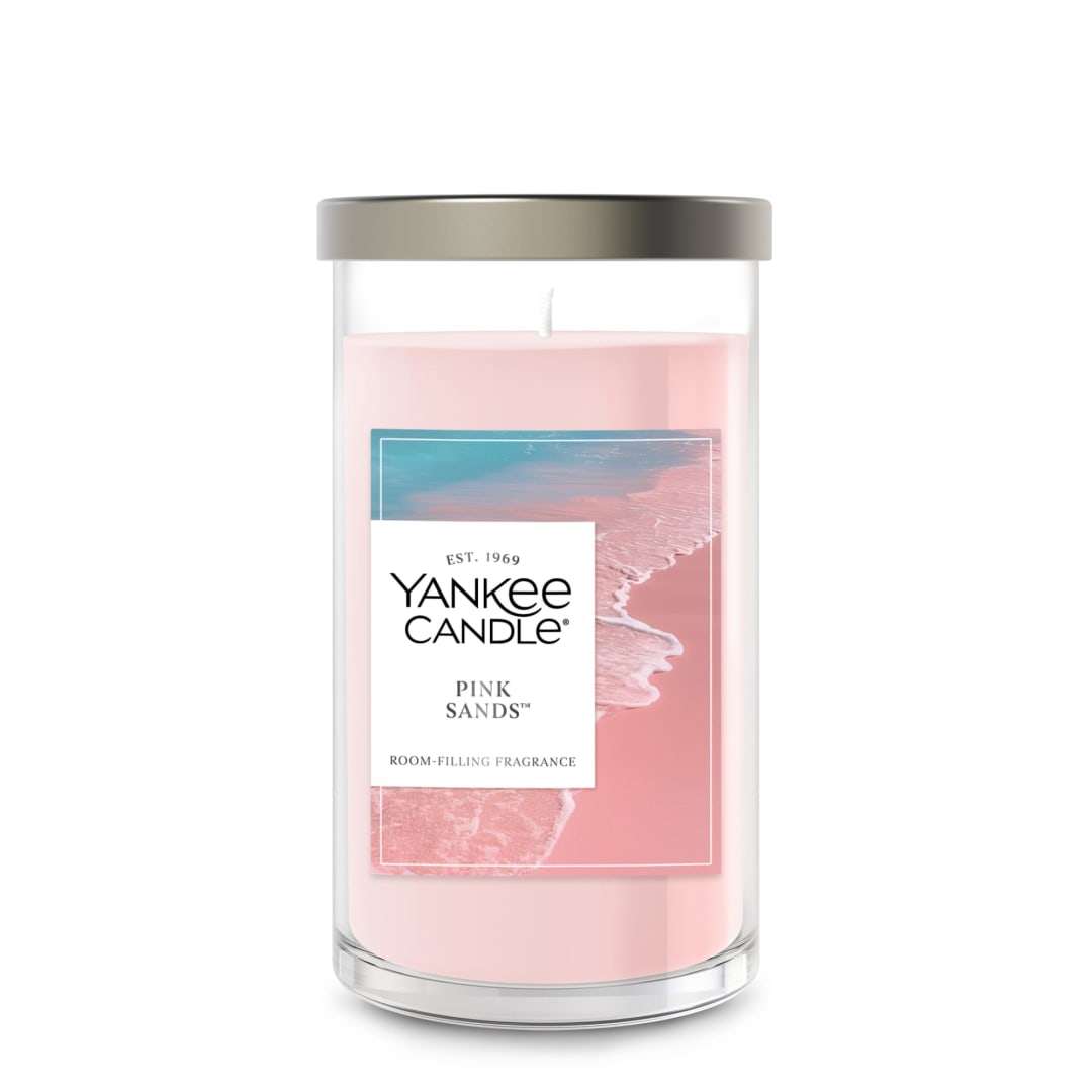 Yankee Candle® Medium Pillar Scented Candle with up to 115 Hour Burn Time, Premium Plant Wax Blend for Consistent Burn, 14.25 oz Pillar Candle with Room Filling Fragrance, Pink Sands