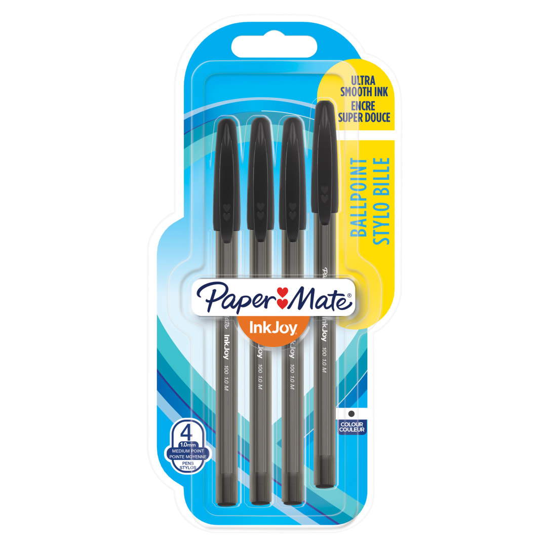 Paper Mate InkJoy 100RT Bolígrafo retráctil | punta media (1,0 mm) | negro | paquete de 4