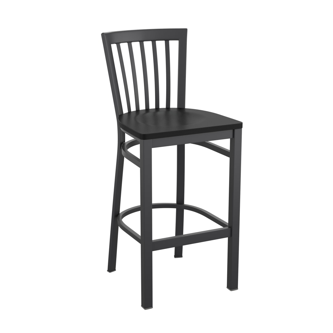 HERCULES Black School House Back Metal Restaurant Barstool - Black Wood Seat